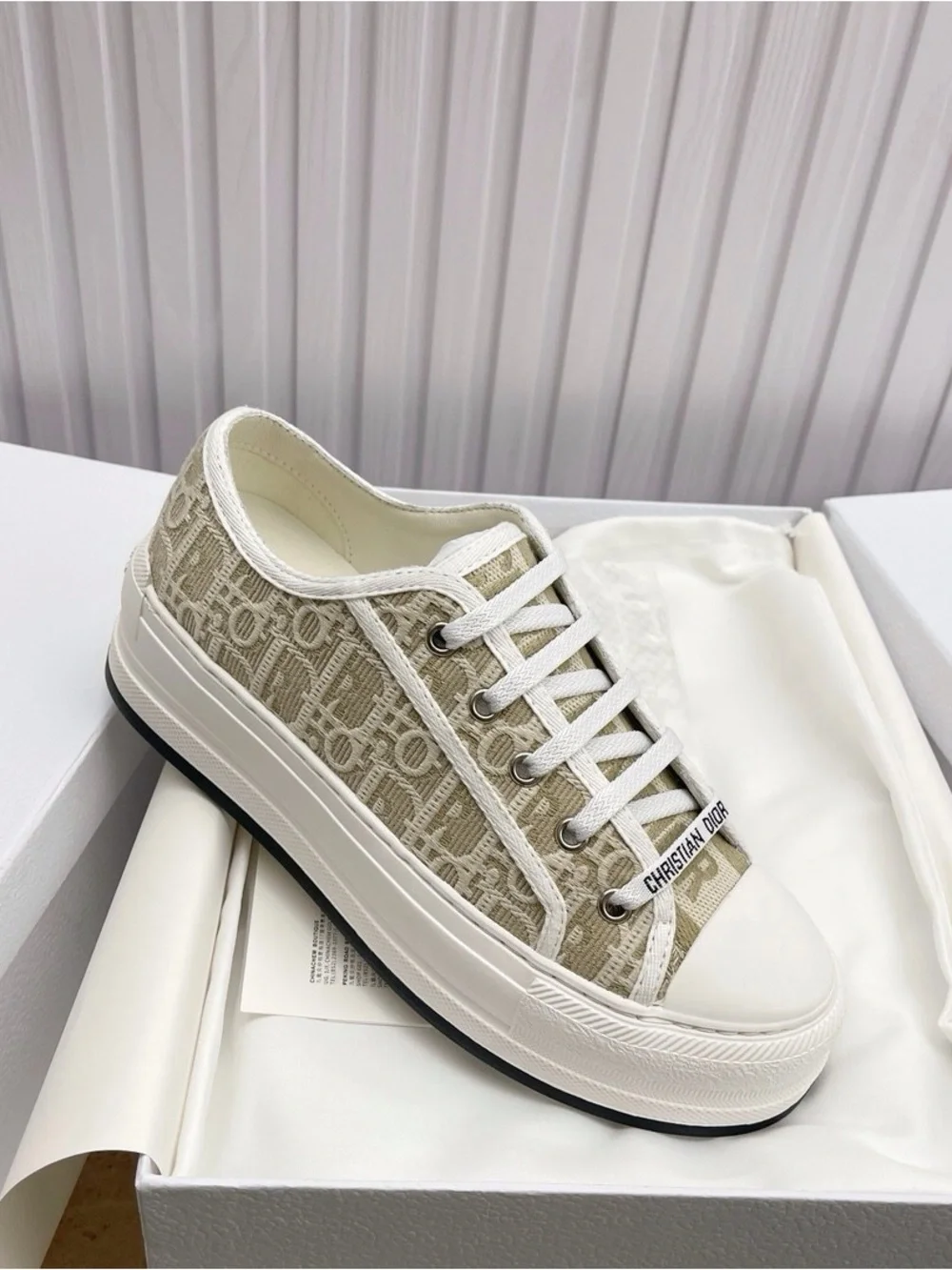 Dior Women’s Cream Canvas Low-Top Sneakers with White Trim